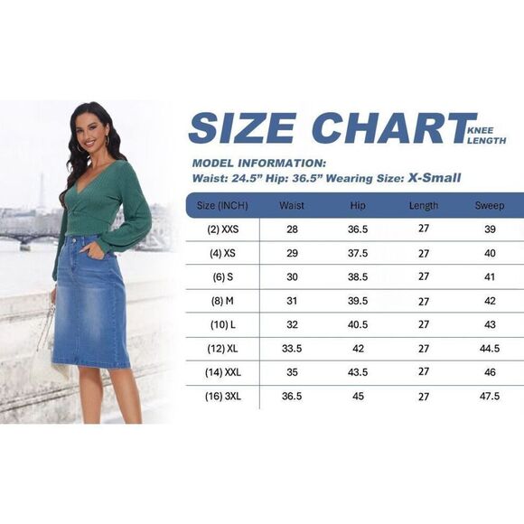 Denim Skirt for Women Knee Length,high Waist Split size small, Midi stretch - Picture 3 of 5